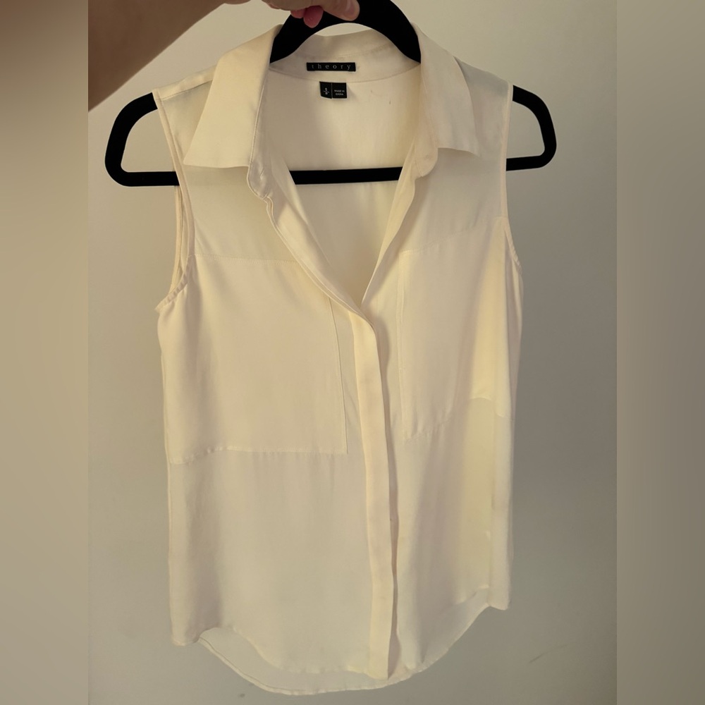 Theory Cream Sleeveless Blouse